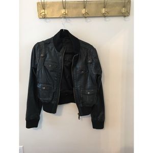 Black leather bomber jacket - never been worn